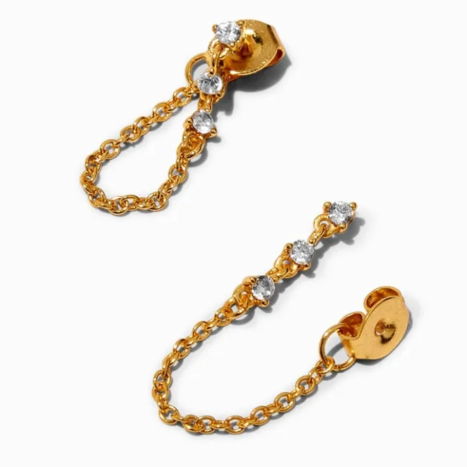 ICING Select 18k Yellow Gold Plated Cubic Zirconia Trio Front & Back Earrings