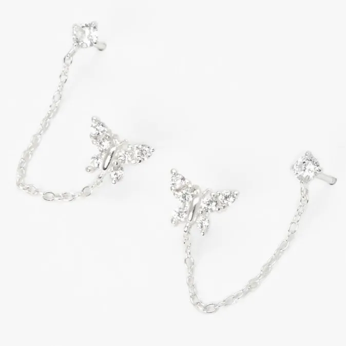 ICING Select Sterling Silver Cubic Zirconia Butterfly Connector Earrings