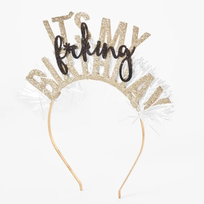 ICING It's My F*cking Birthday Gold Glitter Headband