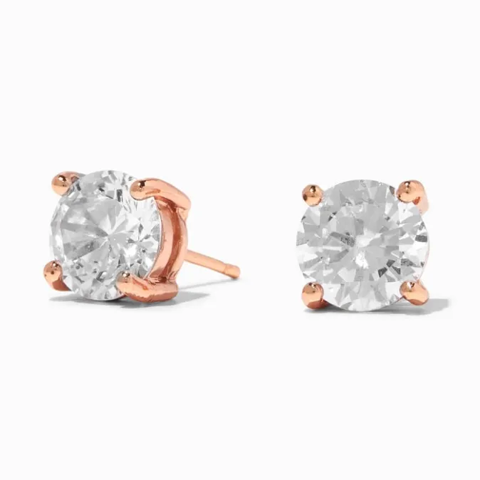 ICING 18K Gold Plated Rose Gold Cubic Zirconia Round Stud Earrings - 8MM