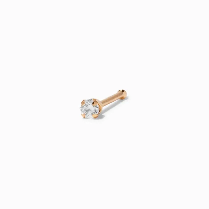ICING 14k Yellow Gold Stud with 2mm Cubic Zirconia Nose Piercing Kit