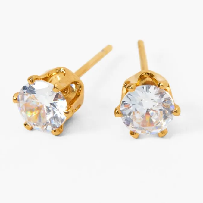ICING 18kt Gold Plated Cubic Zirconia Round Stud Earrings - 5MM