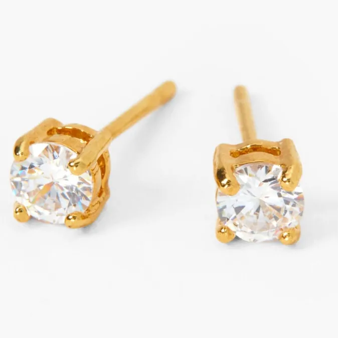 ICING 18kt Gold Plated Cubic Zirconia Basket Stud Earrings - 4MM