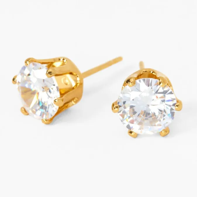 ICING 18kt Gold Plated Cubic Zirconia Round Stud Earrings - 7MM