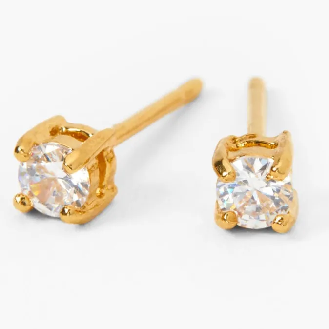 ICING 18kt Gold Plated Cubic Zirconia Basket Stud Earrings - 3MM