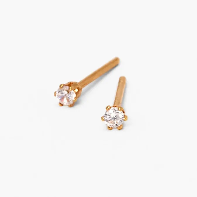 ICING 18kt Gold Plated Cubic Zirconia Round Stud Earrings - 2MM