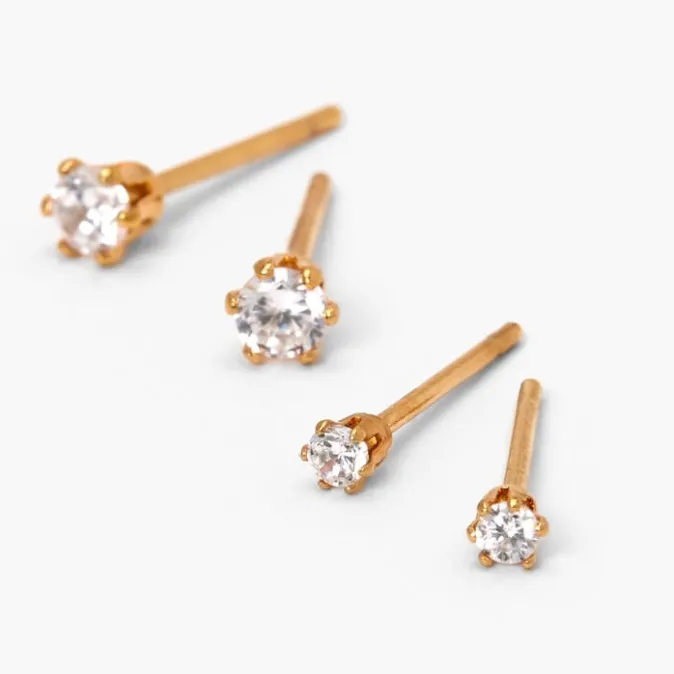 ICING 18kt Gold Plated Cubic Zirconia 2MM & 3MM Stud Earrings - 2 Pack