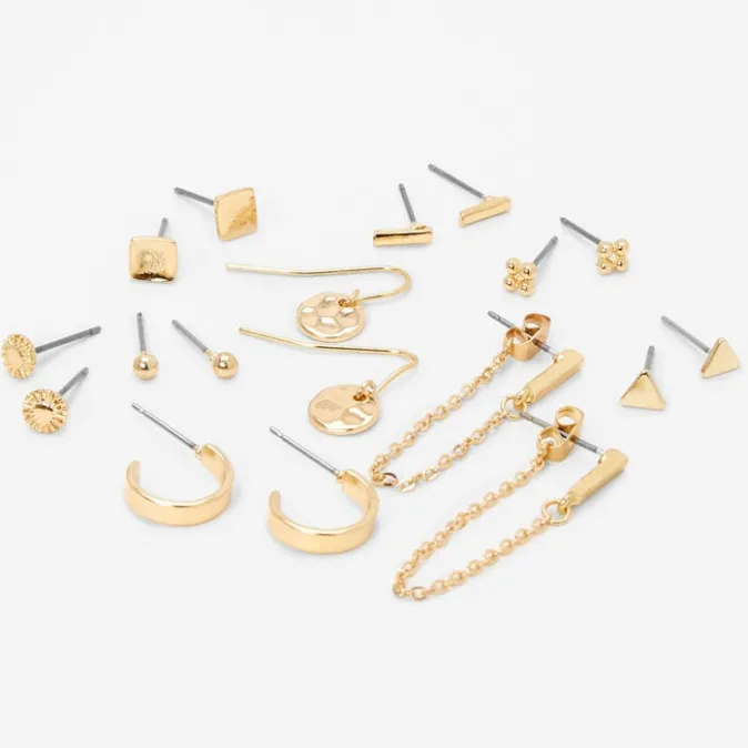 ICING 18kt Gold Plated Cubic Zirconia Stud & Drop Earrings - 9 Pack