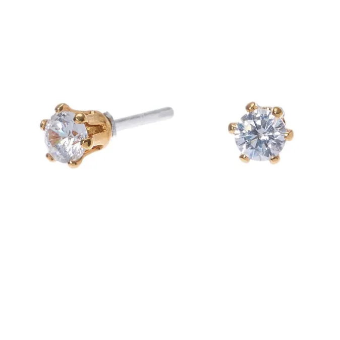 ICING 18kt Gold Plated Cubic Zirconia Round Cupcake Stud Earrings - 3MM