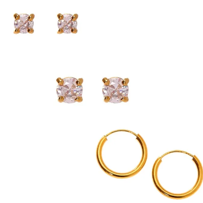 ICING 18kt Gold Plated Cubic Zirconia Mixed Crystal Stud & Hoop Earrings - 3 Pack