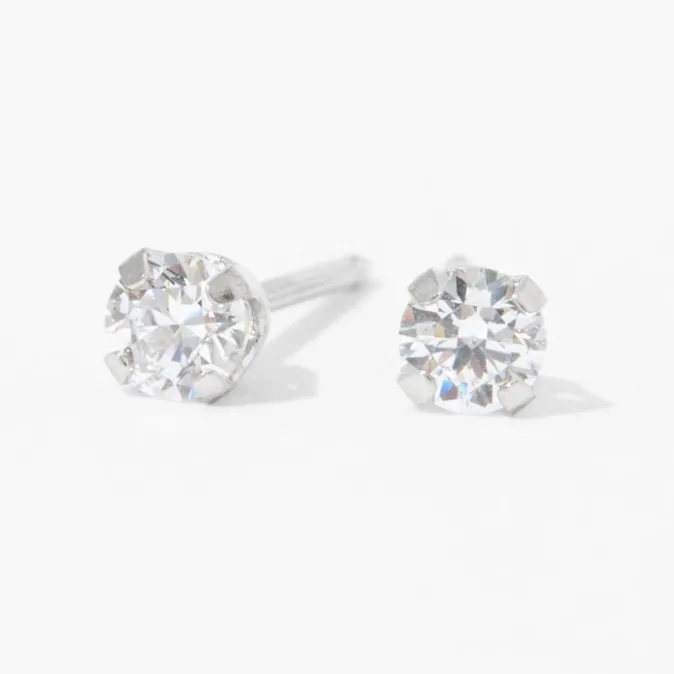 ICING 14kt White Gold 3mm April Birthstone CZ Studs Ear Piercing Kit with Ear Care Solution