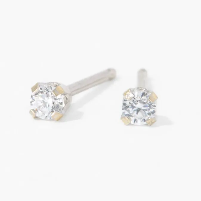 ICING 14kt White Gold 2mm Cubic Zirconia Studs Ear Piercing Kit with Ear Care Solution