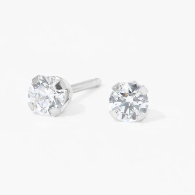 ICING 14kt White Gold 3mm Cubic Zirconia Studs Short Post Ear Piercing Kit with Ear Care Solution