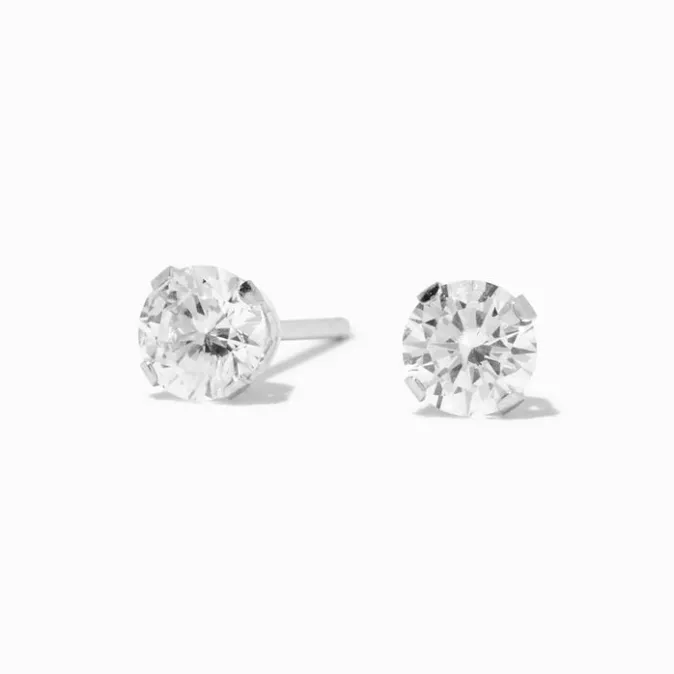 ICING 14kt White Gold 4mm CZ Long Post Studs Ear Piercing Kit with Ear Care Solution