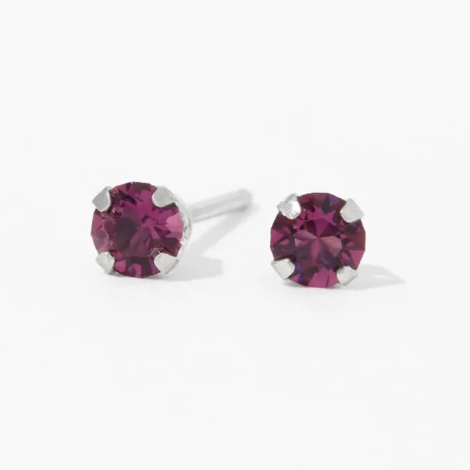 ICING 14kt White Gold 3mm February Amethyst Crystal Ear Piercing Kit with Ear Care Solution