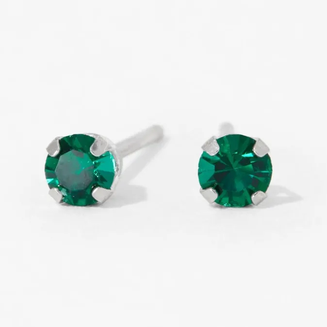 ICING 14kt White Gold 3mm May Emerald Crystal Ear Piercing Kit with Ear Care Solution