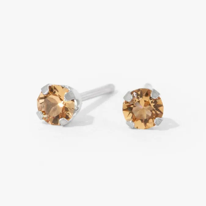 ICING 14kt White Gold 3mm November Light Topaz Crystal Ear Piercing Kit with Ear Care Solution