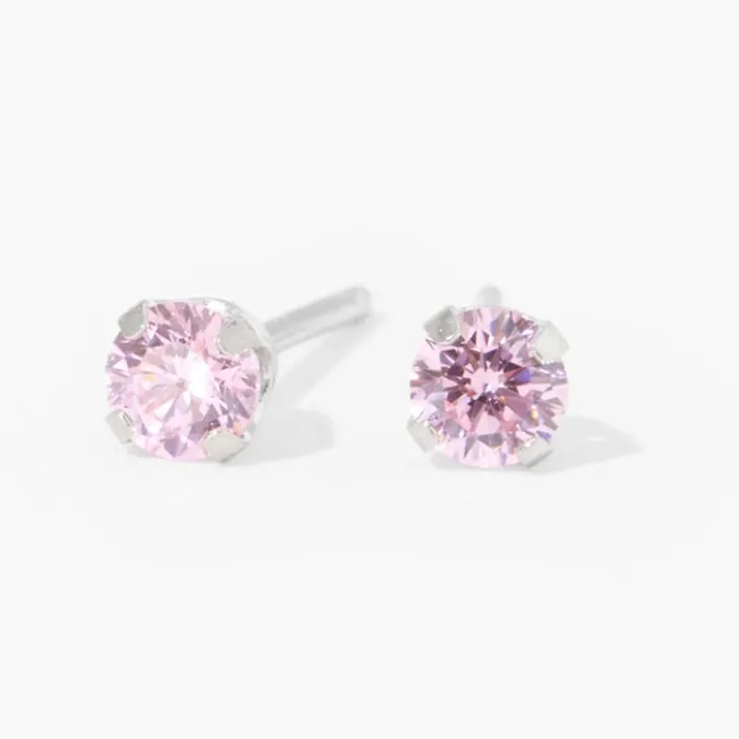 ICING 14kt White Gold 4mm October Pink Ice CZ Studs Ear Piercing Kit with Ear Care Solution