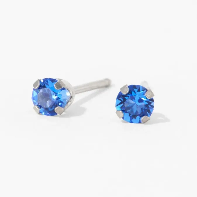 ICING 14kt White Gold 3mm September Sapphire Crystal Studs Ear Piercing Kit with Ear Care Solution