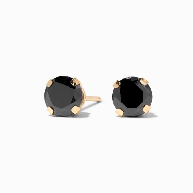 ICING 14kt Yellow Gold 5mm Black CZ Studs Ear Piercing Kit with Ear Care Solution