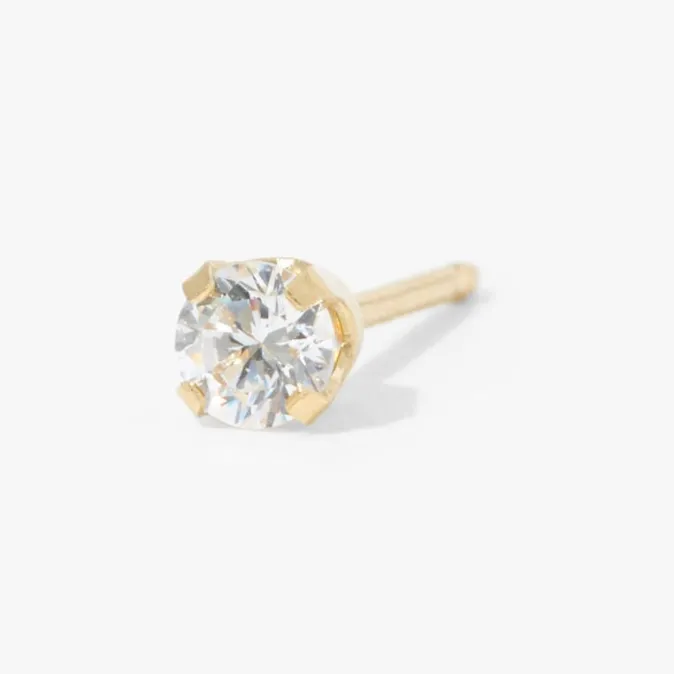 ICING 14kt Yellow Gold 3mm CZ Single Stud Ear Piercing Kit with Ear Care Solution