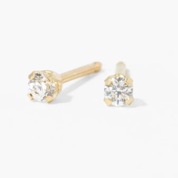 ICING 14kt Yellow Gold 2mm CZ Studs Ear Piercing Kit with Ear Care Solution