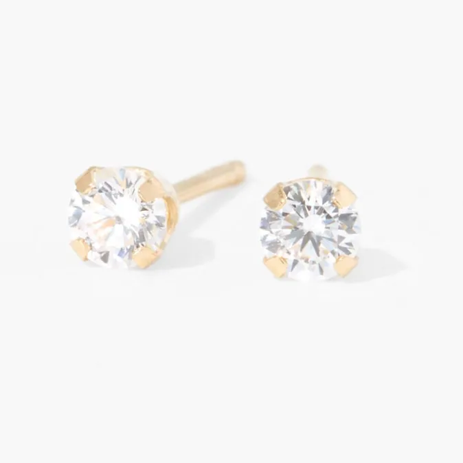ICING 14kt Yellow Gold 3mm CZ Studs Ear Piercing Kit with Ear Care Solution