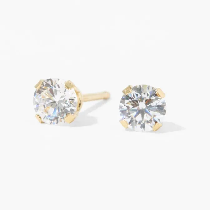 ICING 14kt Yellow Gold 4mm CZ Studs Ear Piercing Kit with Ear Care Solution