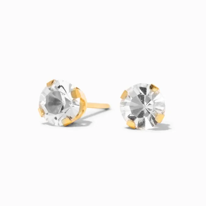 ICING 14kt Yellow Gold 5mm CZ Studs Ear Piercing Kit with Ear Care Solution
