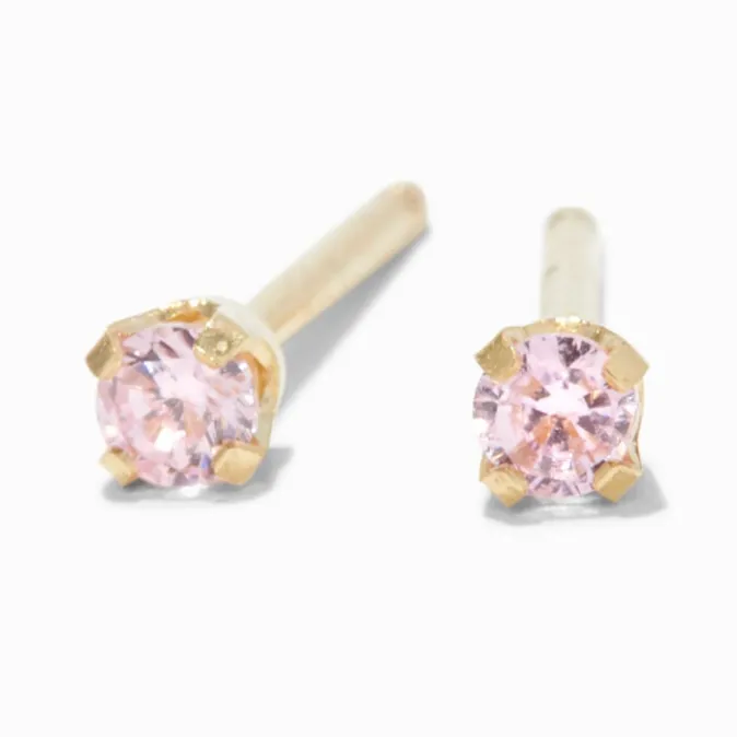 ICING 14kt Yellow Gold 2mm Pink Cubic Zirconia Studs Ear Piercing Kit with Ear Care Solution