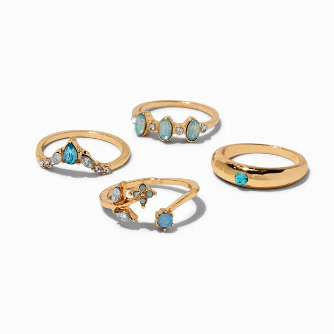ICING Light Blue Crystal Gold-tone Ring Set - 4 Pack