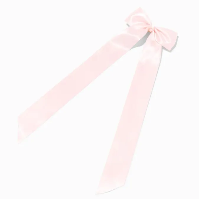 ICING Light Pink Satin Long Tail Hair Bow Clip