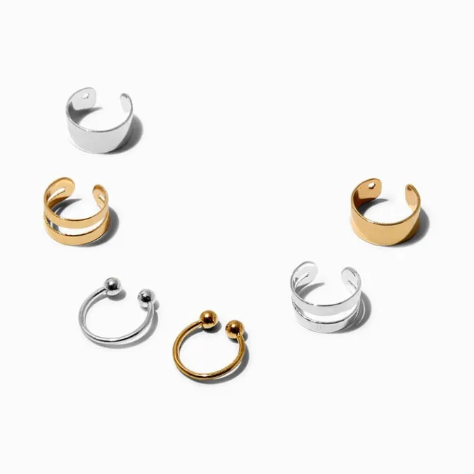 ICING Mixed Metal Basic Ear Cuff Earring Stackables - 6 Pack