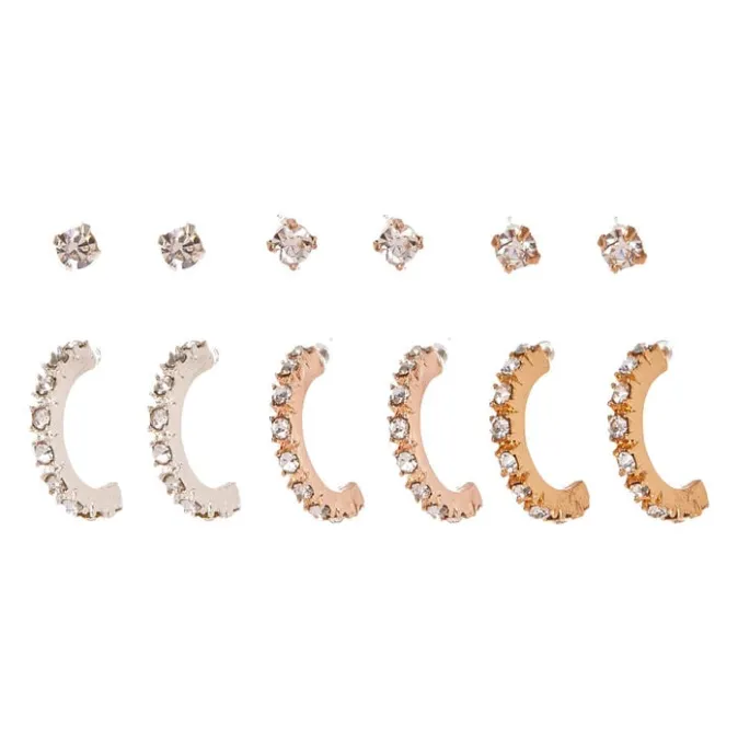 ICING Mixed Metal Embellished Hoop & Stud Earrings - 6 Pack