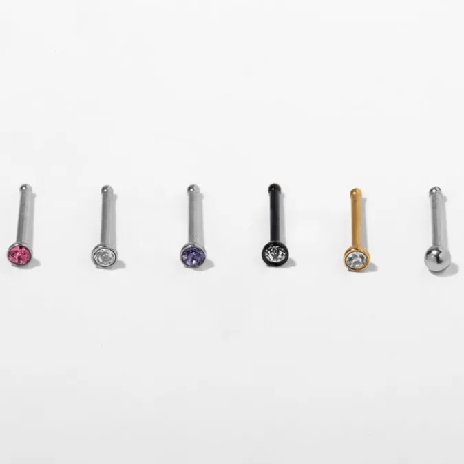 ICING Mixed Metal 20G Crystal Nose Studs - 6 Pack