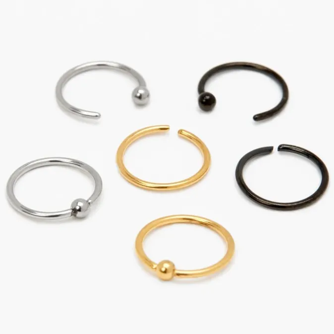 ICING Mixed Metal 20G Hoop Nose Rings - 6 Pack