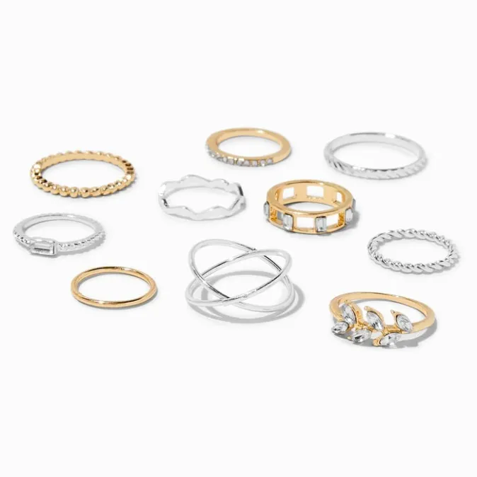 ICING Mixed Metal Geometric Leaf Rings - 10 Pack