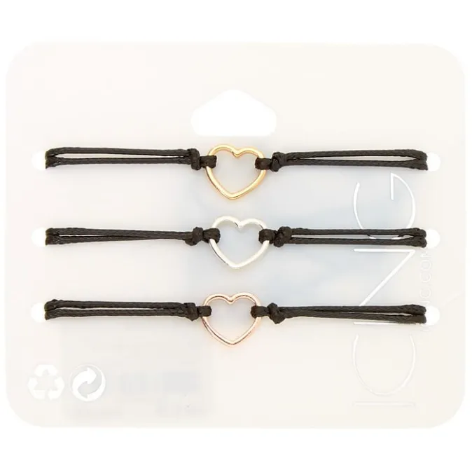 ICING Mixed Metal Heart Adjustable Bracelets - Black, 3 Pack