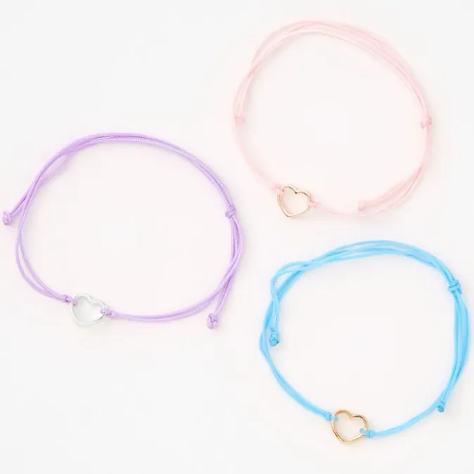 ICING Mixed Metal Heart Pastel Adjustable Cord Bracelets - 3 Pack