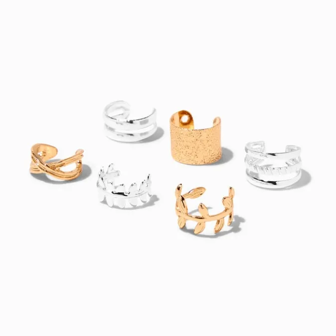 ICING Mixed Metal Leaf Wire Ear Cuffs - 6 Pack