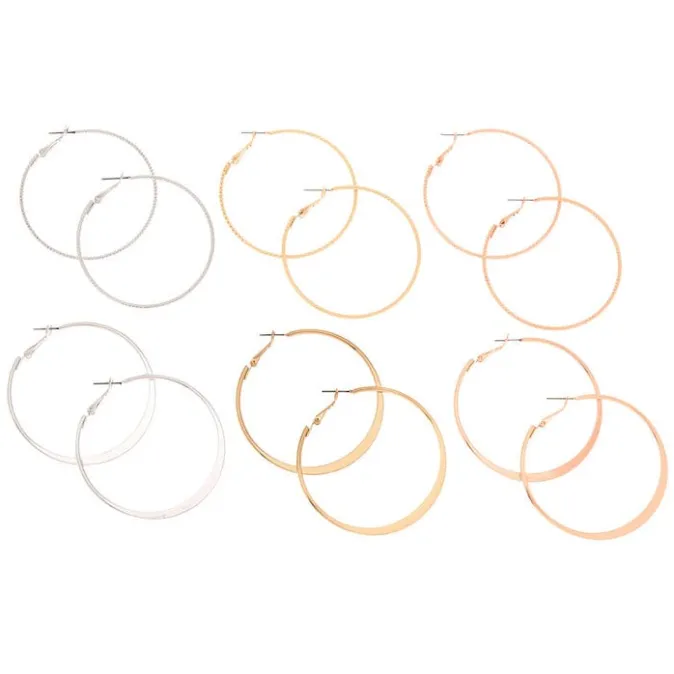 ICING Mixed Metal 50MM Hoop Earrings - 6 Pack