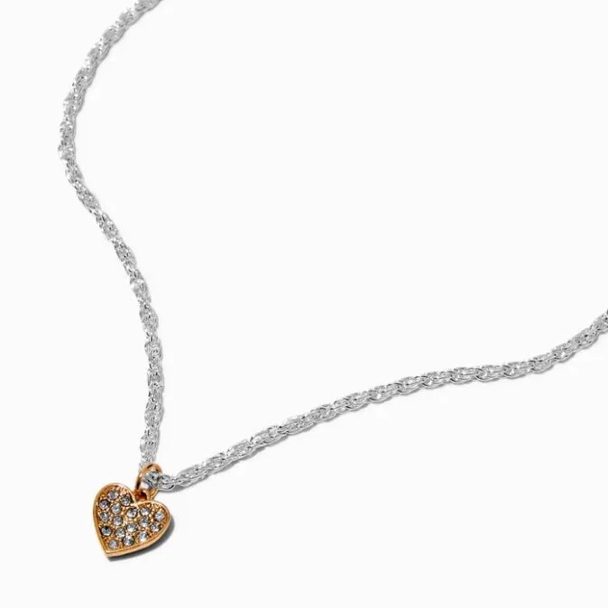 ICING Mixed Metal Pav&eacute; Heart Pendant Necklace
