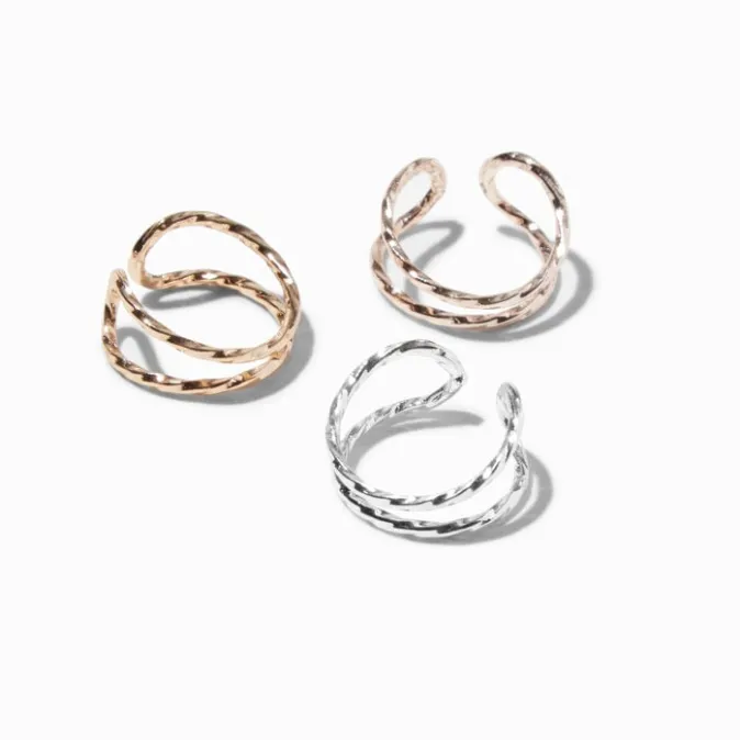 ICING Mixed Metal Twisted Hammered Ear Cuff - 3 Pack
