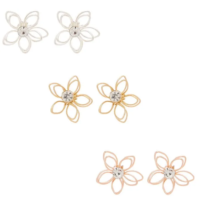 ICING Mixed Metal Wired Flower Stud Earrings - 3 Pack