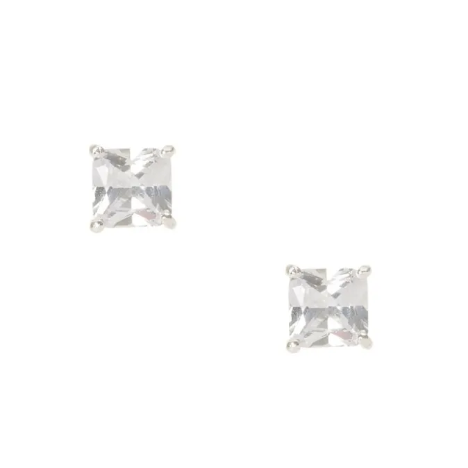 ICING 7MM Cubic Zirconia Square Cut Four Prong Set Stud Earrings