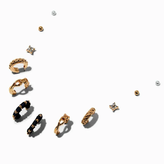 ICING Navy-Wrapped & Gold-tone Earring Stackables Set - 6 Pack
