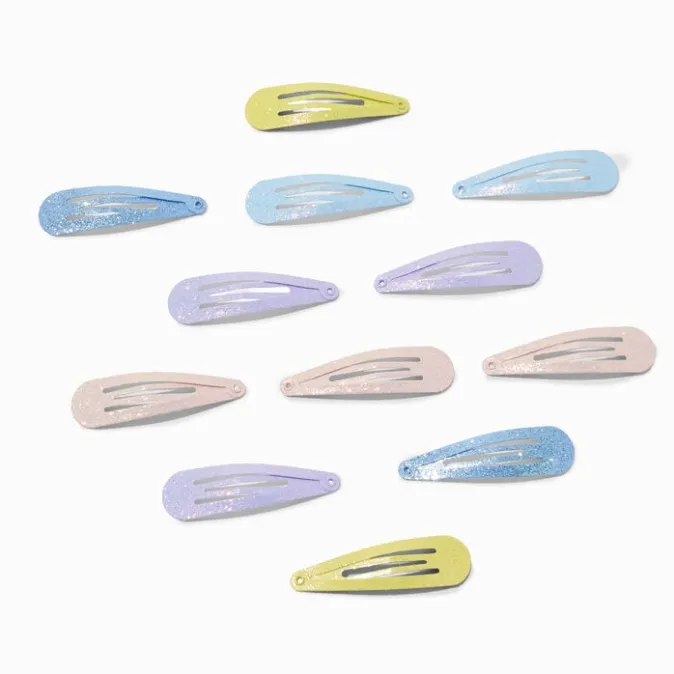 ICING Pastel Glitter Snap Hair Clips - 12 Pack