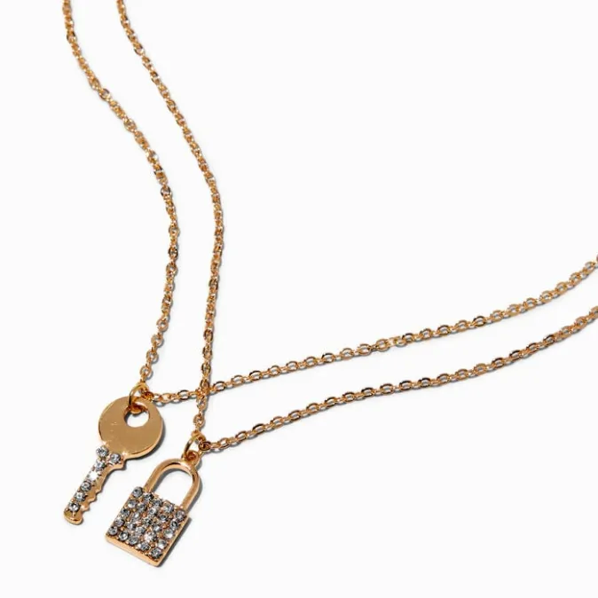 ICING Pav&eacute; Lock & Key Gold-tone Pendant Necklaces - 2 Pack