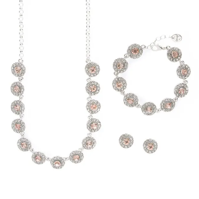 ICING Pav&eacute; Rhinestone & Amethyst Crystal Circles Statement Necklace, Bracelet & Stud Earrings Set