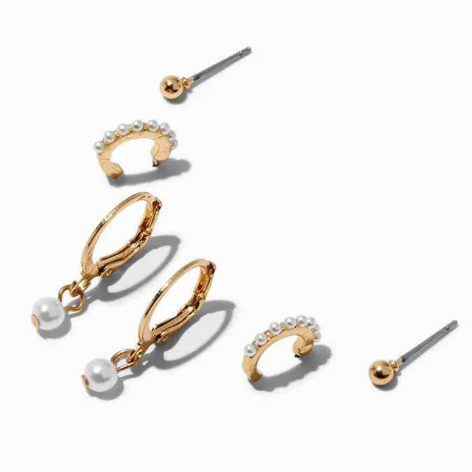 ICING Pearl & Gold-tone Earring Stackables Set - 3 Pack
